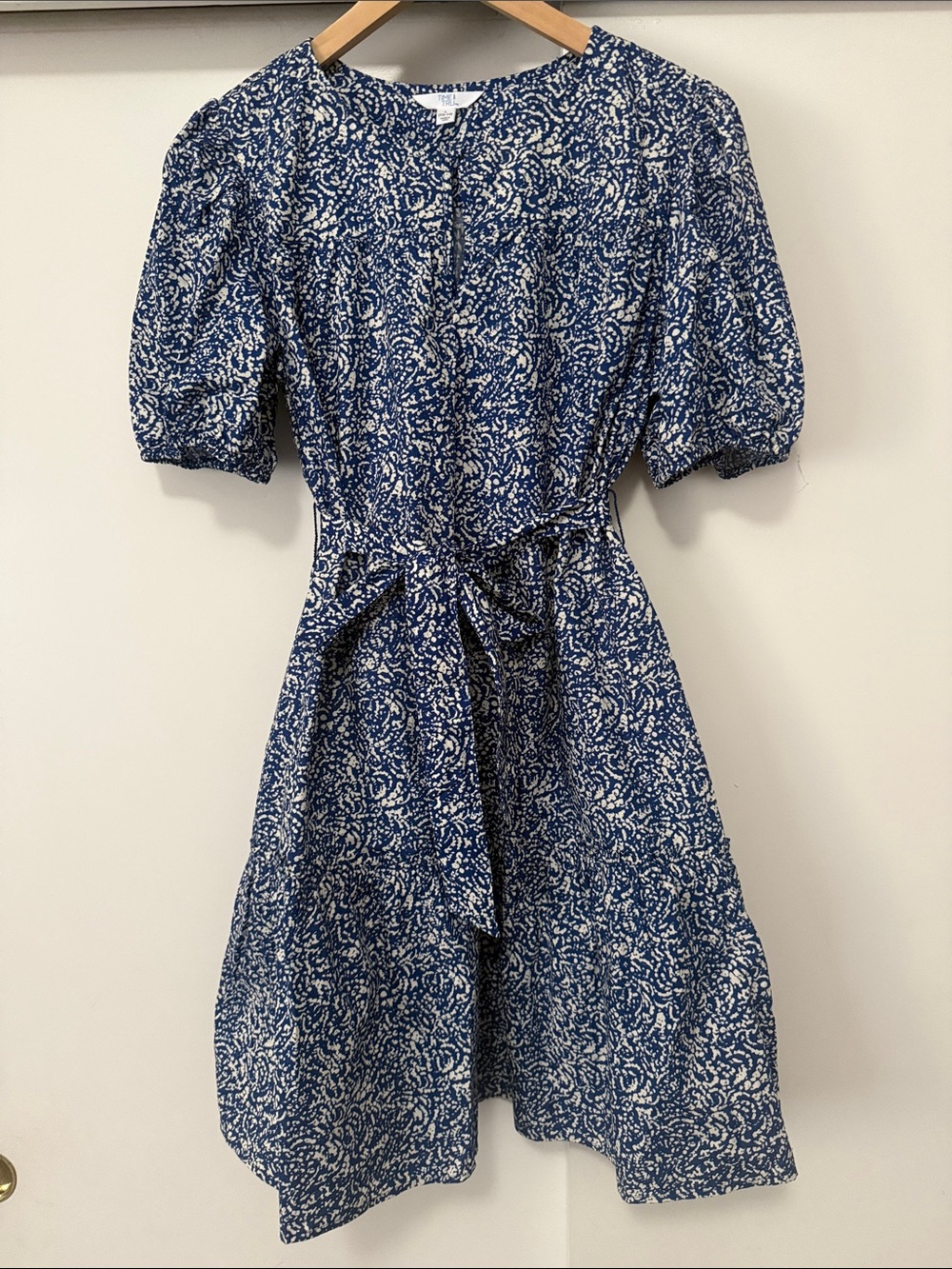 Time and Tru Navy and White Floral Tie-Waist Midi Dress